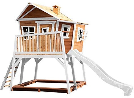 AXI Max Maison Enfant avec Bac à Sable & Toboggan Blanc | Aire de Jeux pour l'extérieur en Marron & Blanc | Maisonnette/Cabane de Jeu en Bois FSC