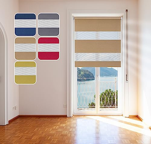 Doppelrollo Metallic, Gold, 80x150cm - mit extra Breiten Stoff-Streifen und Klemmfix-Halterung
