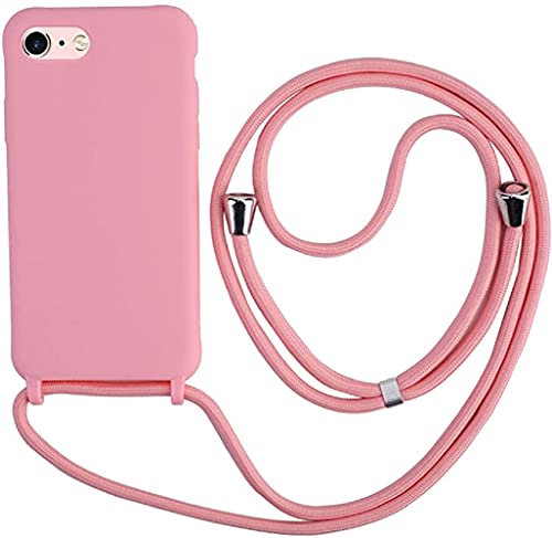 Ququcheng Coque Compatible avec iPhone 7/8 Plus(5.5),Collier pour Étui Colliers de cellulaire Corde Silicone avec Cordon Case TPU Bumper pour iPhone 7/8 Plus(5.5)-Pink