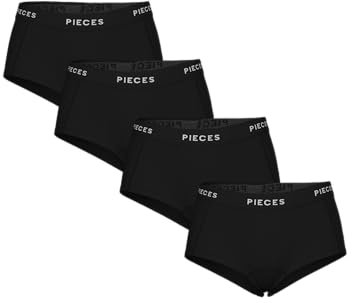 PIECES Damen Pclogo Lady 4 Pack Solid Noos, Schwarz, S