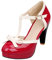 LUXMAX Ladies Rockabilly Shoes Platform T-Bar Court Shoes Patent Mary Jane Heels Size 5UK,Red