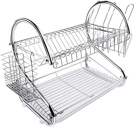 ASUNCELL Dish Rack 2 Tier Dish Drainer Board Draining Rack Cup Bowl Holder Chopsticks Rack Cutting Board Holder Desktop placement
