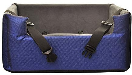 Exclusive Hunde Autositz | Autositz für Hunde, Katzen, Haustier | Rückbank, Beifahrersitz | Hundebett, Hundetasche | Kunstleder | Farbe: Metallic Blau | Große: L (57x50 cm)