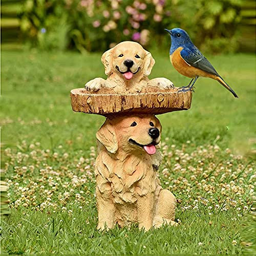 Hund Statue Garten Vogelhäuschen,Rustikalen Polyresin Golden Retriever Figuren,Fairy Garten Zubehör Outdoor Vogelbad Schüssel Für Startseite Garten Rasen Dekoration-Hundestatue 17x15x25cm(7x6x10inch)