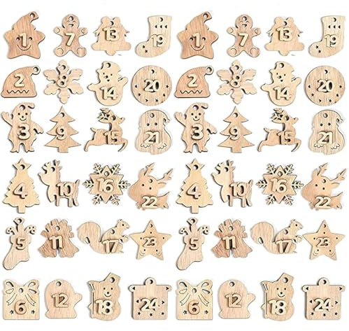 HERZWILD adventskalender zahlen holz 2 sets Holzzahlen Anhänger Holzanhänger Adventskalender Zahlen buttons zum Basteln (Holz 2)