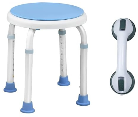 XMTECH 360°Drehbarer Duschhocker Duschstuhl Badehocker+ Badewannengriff Haltegriff Saugnapf Haltegriffe Schwangere für EIN Duschen und Baden