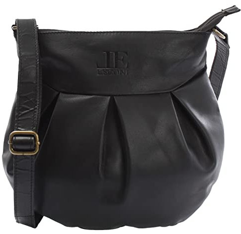 LECONI kleine Schultertasche Damentasche Umhängetasche natur weiche Ledertasche Handtasche Damen Leder 29x30x3cm schwarz LE0070-buf