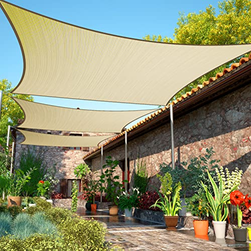 ShadeMart Voile d'ombrage beige de 8' x 11' UPF50 Rectangle smTAPR1416 Auvent Tissu Toile Écran, Perméable à l'eau et à l'air et résistant aux UV, Heavy Duty, Carport Patio Outdoor - Nous