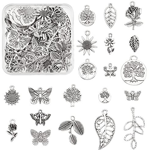 PandaHall 20 Styles Pflanzenanhänger 120 stücke Schmetterling Charms Baum Blätter Anhänger Blume Charms Baum Des Lebens Perlen Sonne Anhänger Für Frühling Ohrring Halskette Herbst Schmuckherstellung