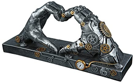 Casablanca Skulptur Love Steampunk Hand Herz silberfarben antikfinish mit kupferfarbenen Elementen, Höhe 16 cm, 37049