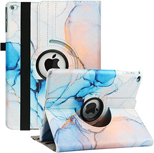 Funda para iPad Air 2/Air 1/iPad de 9.7 pulgadas 2018/2017 (5ª/6ª generación), rotación de 360 grados, multiángulo, función atril, función atril y apagado automático (mármol azul)