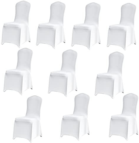 95Street Stuhlhussen Weiß,10 Stück Stuhlbezug Hochzeit Waschbarer Chair Covers Abnehmbarer Universeller Stuhlbezug Wiederverwendbar Elastische Stuhlhusse,Hochzeitsfeier,Jubiläumsfeier, Heimdekoration