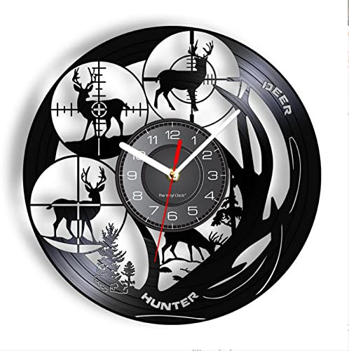 Relojes Vintage 30 cm Reloj de pared con registro de vinilo para caza de ciervos y vida silvestre, reloj de cazador de animales naturales, reloj silencioso moderno, decoración de pared del Club del