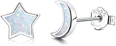 KRFY 925 Sterling Silber Stern Ohrstecker für Mädchen Frauen 14K vergoldet Hypoallergene Kinder Ohrringe für Mädchen Blau Rosa Opal Schmuck Geschenke für empfindliche Ohr Piercing mit Boxen