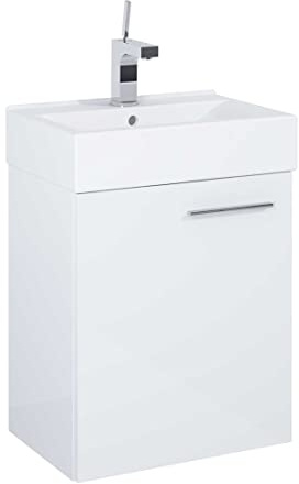 Elita 45 Badmöbel Set SMALL 45cm Ture Soft-Close Keramik Hängeschrank Badezimmerschrank mit Waschbecken Unterschrank Waschtisch, Holzwerkstoff, Weiß Hochglanz Lackiert