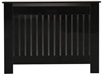 ALPHA Wooden High Gloss Black Radiator Cover Cabinet Decoration Cabinet Display Tables Vertical Slat Style for Living Room S/M/L/XL (M: W111.5xD19xH85cm)