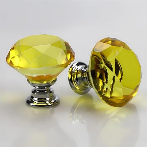 Boxonly 2Pcs Gold Crystal Cabinet Door Knobs 40mm Cupboard Dresser Drawer Flat Diamond Pull Handles with M4x22mm Screws