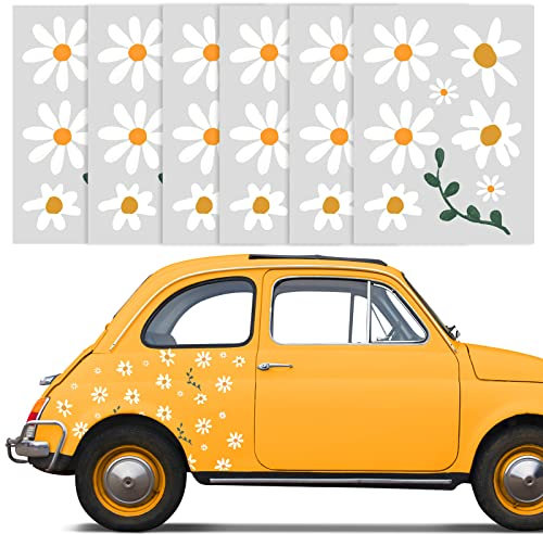 Daisy Blume Auto Dekoration Aufkleber - 6 Blätter Weiße Blumen Autoaufkleber für Autokörper (Weiß)