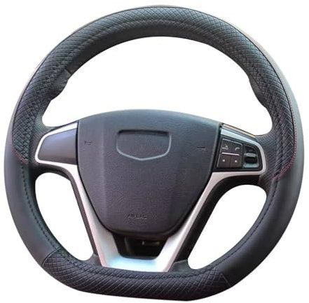 Pahajim Coprivolante D Shape 37-38 cm Copri Volante Forma D Copri Sterzo in Pelle PU Traspirante Antiscivolo Fondo Piatto Copertura Volante Auto per Donna Uomo