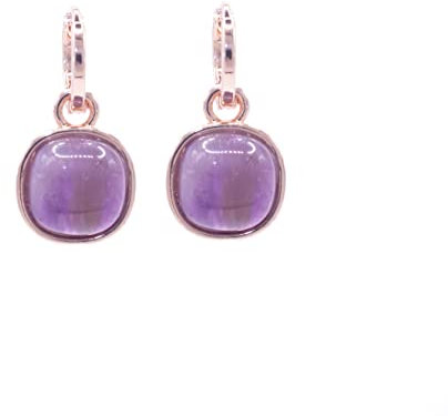 Pendientes piedra natural y aro dorado. Pendientes piedra curativa, energética y aros dorados. Pendientes colgantes piedras naturales. Ideal para regalar. (Amatista)