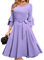 DRESSTELLS Damen Audrey Hepburn Kleid mit niedlichen Ärmeln Elegant Party Cocktail Formal Hochzeitsgast LangarmAbendkleid 50er Jahre Kleider Lavender M