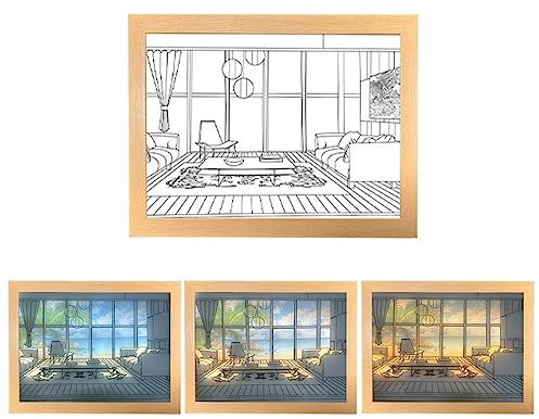 TWSOUL LED Leuchtender Bilderrahmen, Lichtmalerei-Dekoration,Nachtbild Schatten mit beleuchteter Wanddekoration 3 Farben Verstellbar für Wohnzimmer, Arbeitszimmer