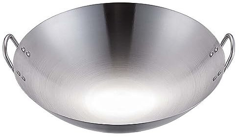 UHGFIMP Wok INOX, Poele Wok Aucun Fond Plat Chimique Poêle À Sauter, Grande poêle à Frire en Acier Inoxydable, Saine Anti-adhésive et Facile à Nettoyer,28cm