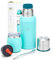 balibetov Kit Mate Argentino de 6 piezas - Incluye Mate de acero con Tapa, Bombilla y Termo Mate con 2 Tapones Pico Cebador - Facil de Lavar, Apto Lavavajillas. (Aqua)