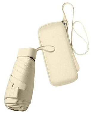 Yolispa Kleiner kompakter Regenschirm für Sonne und Regen, UV-Schutz, Regenschirm mit Tasche für Damen und Mädchen, Cremiges Gelb, 14cm x 4.5cm