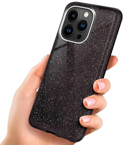 ONEFLOW Glitter Case für iPhone 15 Pro Glitzer Handyhülle mit Kameraschutz, Stylische Hülle Glitzernd, Dünne TPU Schutzhülle für Damen, Glitzerhülle Qi kompatibel, Schwarz