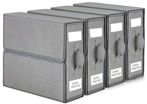 TAHAVICE Aufbewahrungstasche für Bettlaken, 4 Stück Faltbare Bettwäsche Organizer Unterbett Aufbewahrungsbox, Bed Sheet organizers and storage für King&Queen Size Bettlaken Bettwäsche Decken