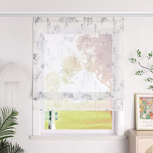 SCHOAL Raffrollo mit Klettband Transparent Raffgardine Vorhang mit Druck Fenster Gardine Modern Rollo 1 Stück BxH 120x140 cm Grau