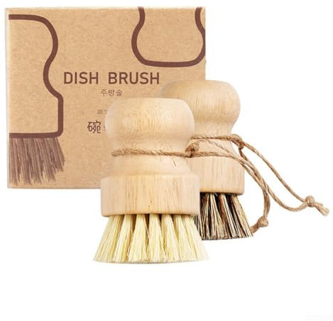 2Pcs Palm Pot Brush Scrub Brush Natural Scrub Brush Wet Cleaning Scrubber Dishwashing Brush For Home Use(coconut brown mixed hair+sisal hair)