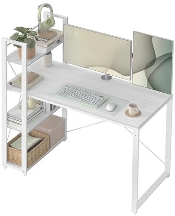 VASAGLE Schreibtisch, Computertisch mit Regalböden rechts oder Links, 120 cm breiter Bürotisch, für Arbeitszimmer, Homeoffice, einfacher Aufbau, ahornweiß LWD048W44