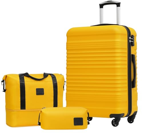 COOLIFE Koffer Set 3 Teilig: Luggage Set Mittelgroß 24‘’ + Reisetasche & Kulturtasche | ABS Hartschale, 360° Rollen & TSA-Schloss Für Europa, Kreuzfahrt & Auslandsstudium – Familienurlaub Essentials