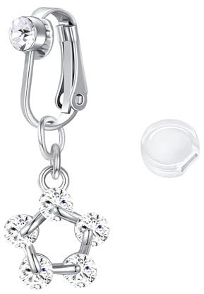 Briana Williams Argent Faux Percing au Nombril Clip Fake Anneaux Ventre avec Pendentif Pas de Piercing