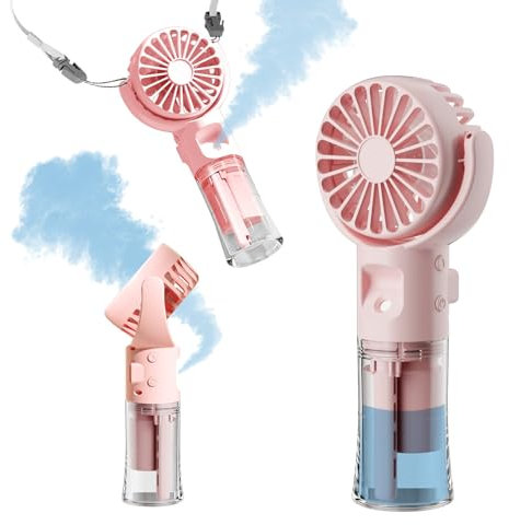 Handheld Fan Misting Hand Held Fan Rechargeable Battery Operated Portable 4 Speeds & 55ml Spray & 360° Foldable USB Personal Water Fan for Travel Camping Outdoor (Pink)
