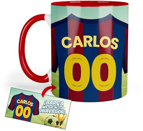 Kembilove Taza Personalizada Fútbol | Tazas de Desayuno Fútbol | Regalo Original Barcelona | Fútbol para Niños | Día del Padre | Tazas personalizadas