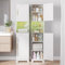 Hzuaneri Badezimmerschrank mit LED, Aufbewahrungsschrank mit Zwei Schranktüren, Verstellbare Einlegeböden, Hoher Schmaler Schrank für Badezimmer, Wohnzimmer, Waschküche, Weiß SC28213X