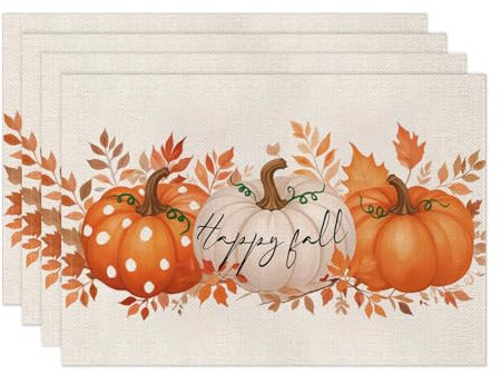 4er Set Herbst Platzsets Kürbisse Ahornblätter Platzdeckchen Herbstdeko Tischsets Tischdeko Herbst Deko Halloween Küche Party Deko (B)