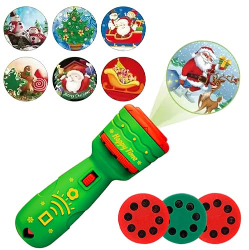 Linterna Proyector Navidad, Linterna Proyector para Niños, Proyector de Linterna Infantil, Proyector de Linterna de Navidad, Navidad Niños Linterna con 3 Discos 24 Imágenes, Regalos Navidad (Verde)