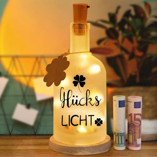 LED Flaschenlicht mit Spruch, Beleuchtete Flasche, Dekoflaschen mit Korken | Lucky Licht, Beste Freundin Geschenke, Mutmacher Geschenk, Geburtstagsgeschenk für Freundin, Frauen und Schwester (A)