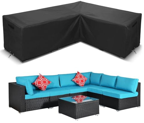 WISCLASS L-Form Gartenmöbel Abdeckung Wasserdicht Schwerlast 420D Oxford Gewebe Winterfest Winddicht UV Beständiges Schutzhülle für Loungemöbel, Ecksofa mit Belüftungsöffnungen200*270*85*90 cm,Schwarz
