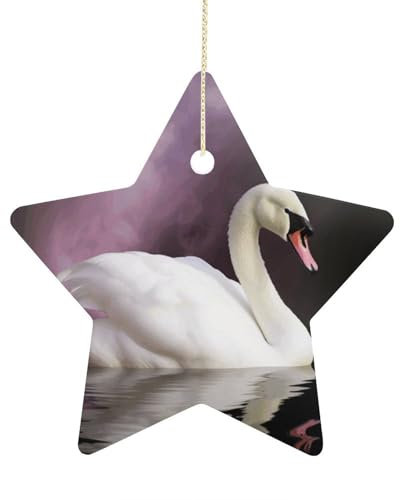 Weihnachtsbaumschmuck, weißer Schwan, bedruckt, Weihnachtsstern-Dekorationen, hängende Weihnachtsbaumschmuck