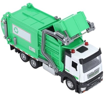 Itonash Dustbin Lorry, Recycling Garbage Truck Toy with Light and Sounds, 1:32 Garbage Truck Toy with Dumpster 4 Trash Bins, Friction Powered, Kids Toy for Boys Girls Age 3 And Up