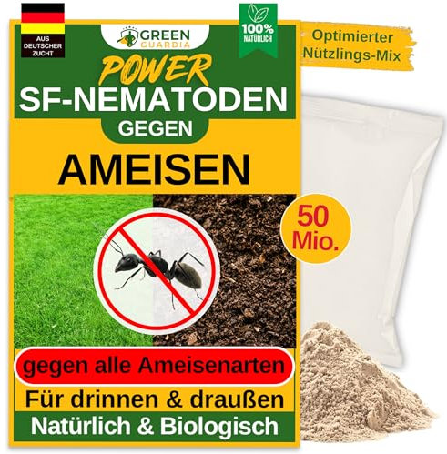 GREEN GUARDIA Super SF-Nematoden gegen Ameisen – 50 Mio. für 100m² - Biologisches Mittel zur effektiven Ameisen Bekämpfung – Umweltfreundlich, chemiefrei, einfache Anwendung