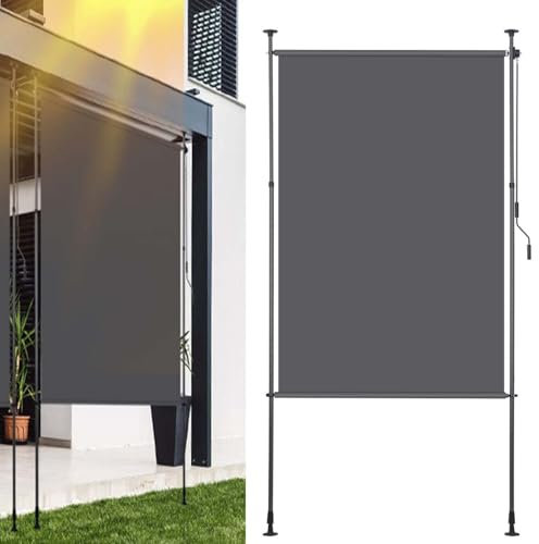 Ollewiellan Toldo vertical exterior de 120 x 270 cm, extensible | Toldo vertical con manivela sin agujeros | Protección visual de balcón y protección contra el viento para jardín y terraza, antracita
