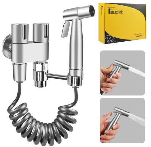 NAKIHOUSE Bidé - Ducha de mano para inodoro, bidé de acero inoxidable, juego de ducha de mano con válvula de control doble 1 en 2 out, dispensador de grifo y manguera para lavar mascotas, limpiar el