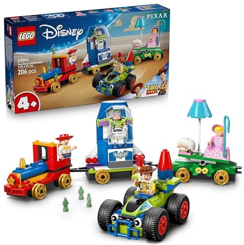 LEGO ǀ Disney et Pixar Le Train en Fête et Voiture RC Toy Story - Jeu de Construction - Minifigurines de Woody, Buzz l’Éclair, Jessie & la Bergère - Cadeau d'anniversaire Fille ou Garçon 4 Ans 43264