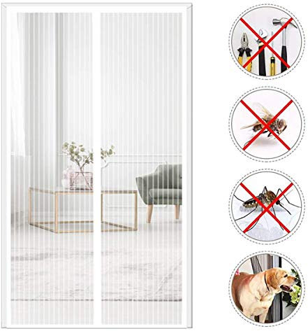 Zanzariera magnetica per porte scorrevoli per balcone, tenda resistente con nastro a telaio intero, 95 x 205 cm, bianco